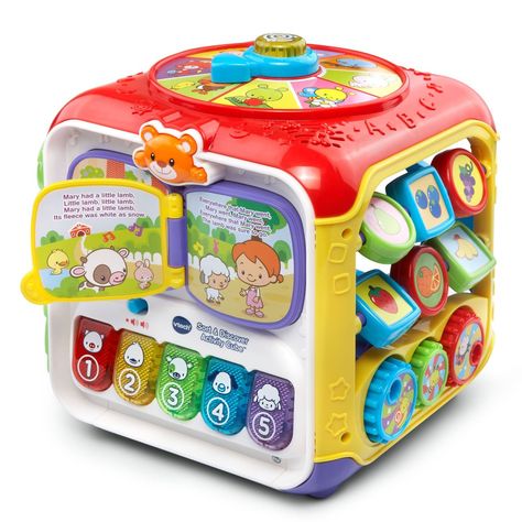 VTech Sort and Discover Activity Cube, Red * More info could be found at the image url. (This is an affiliate link) Vtech Baby Toys, Activity Cube Baby, Vtech Toy, Animal Clock, Vtech Baby, Activity Cube, Cube Toy, Shape Matching, Clock Hands