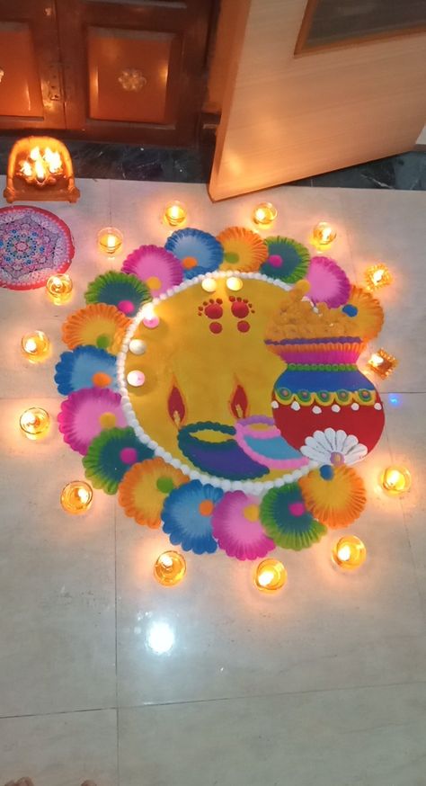 Diwali rangoli 2021 Rangoli Colour Combination, Lotus Rangoli, Rangoli Colours, Small Rangoli, Small Rangoli Design, Instagram Photo Ideas Posts, Colour Combination, Rangoli Designs, Pictures Images