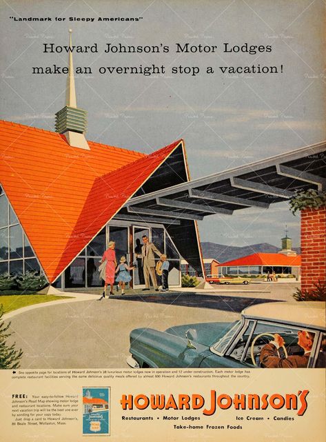 Last night’s Mad Men featured two unexpected trips: There was Roger Sterling on LSD, and then there was Don stealing Roger’s idea for a “debauched and... Motor Lodge, Howard Johnson's, Station Service, Hotel Motel, Old Ads, Photo Vintage, The Good Old Days, Mad Men, Vintage Travel