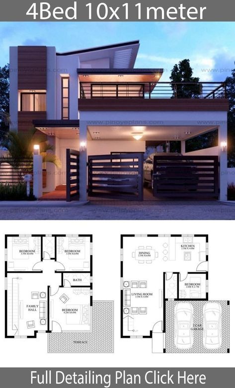 4 Bedroom House Designs, 2 Storey House Design, Modern Small House Design, Best Modern House Design, House Construction Plan, Architect Design House, House Layout Plans, Model House Plan, Duplex House Design