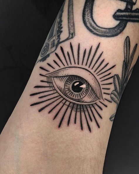 Eye Tattoo Placement, Intuition Eye, Intuition Eye Tattoo, Tattoos Knee, Traditional Tattoo Eye, Ojo Tattoo, Inner Elbow Tattoos, All Seeing Eye Tattoo, Crow Tattoo Design