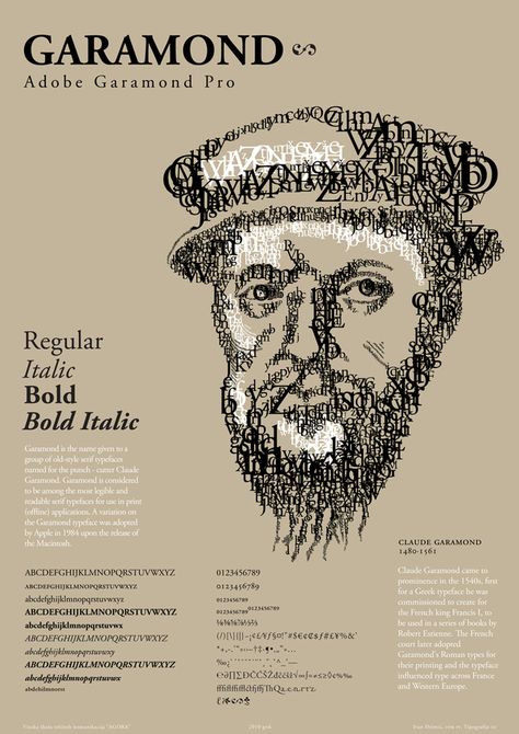 Claude. Adobe Garamond, Type Specimen Poster, Specimen Poster, Garamond Font, Typeface Poster, Magazine Layout Inspiration, Typo Poster, Graphic Design School, Type Specimen