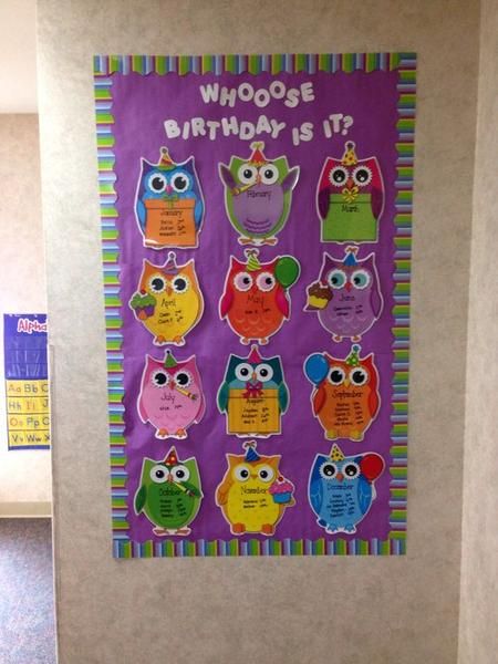 25 Awesome Birthday Board Ideas For Your Classroom Birthday Boards Classroom Preschool, Preschool Birthday Board, Birthday Calendar Classroom, Birthday Chart Classroom, Preschool Birthday, Birthday Board Classroom, Owl Theme Classroom, Board Classroom, Owl Classroom