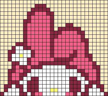 Alpha pattern #152103 | BraceletBook My Melody Cross Stitch Pattern, 32bit Pixel Art, My Melody Alpha Pattern, Girly Pixel Art, Cute Crochet Grids, Alpha Patterns Sanrio, Sanrio Grid Pattern, Pixel Grid Design, Alpha Pixel Art