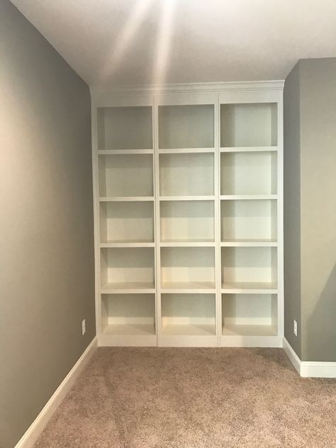 Built In Cube Storage, Vinyl Shelf, Hidden Passage, Vinyl Room, Craft Spaces, Square Shelf, Basement Finishing, Basement Playroom, Basement Reno