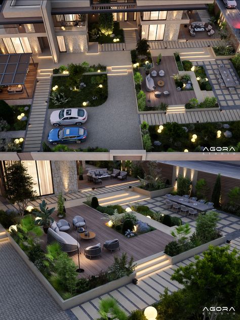 Modern Landscape Design Plans, Villa Landscape Plan, Villa Garden Design Landscaping, Villa Landscape Design, Studio Exterior, Pool Design Modern, Villa Landscape, Landscaping With Fountains, Landscape Stairs