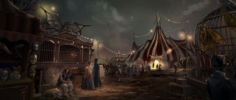 ArtStation - Circus of magical creatures Circus Wallpaper, Circus Characters, Carnival Art, Indie Game Art, Dark Circus, Night Circus, The Victorian Era, Circus Art, Dnd Art