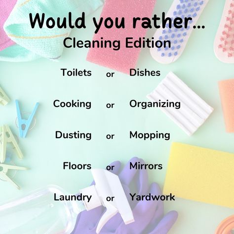 Let’s play a fun game of: Would you Rather? Comment below and see who your cleaning besties are! What Would You Rather, Mopping Floors, Engagement Posts, Yard Work, Would You Rather, Please Follow Me, Fun Games, Follow Me, Projects To Try