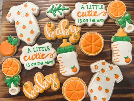 Cutie Baby Shower Cookies - Etsy Shortbread Recipe, Fruit Cookies, Orange Baby Shower, Baby Shower Theme Decorations, Themed Cookies, Sprinkle Baby Shower, Sugar Cookie Recipe, Summer Baby Shower, Orange Baby