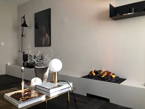 Fireplace Living Rooms, Dimplex Optimyst, Dimplex Fireplace, Coal Fireplace, Dark Hardwood, Soft Minimalism, Home Decor Blog, Long Walls, Gas Fire