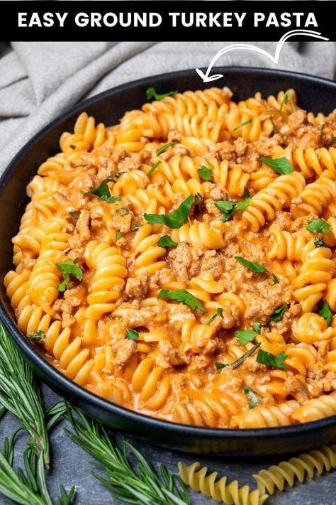 This easy ground turkey pasta dish is comforting, tasty, and easy to make. Featuring a creamy, cheesy sauce infused with fresh herbs, this turkey pasta is just the perfect midweek dinner. Ground Turkey Pasta Recipes, Turkey Sauce, Ground Turkey Pasta, Ground Turkey Recipes Easy, Ground Turkey Recipes Healthy, Turkey Pasta, Healthy Ground Turkey, Pasta Dinner Recipes, Cheesy Sauce