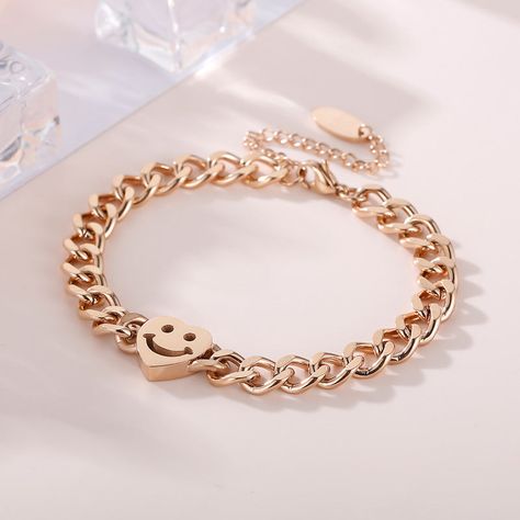 Classification 
						 Bracelets 
					 
 
						 Design 
						 Plating 
					 
 
						 Gender 
						 Women's 
					 
 
						 Material 
						 Titanium Steel 
					 
 
						 Occasion 
						 Daily 
					 
 
						 Pattern 
						 Heart Shape, Smiley Face 
					 
 
						 Quantity 
						 1 Piece 
					 
 
						 Style 
						 Basic 
					 
 
						 Weight 
						 23g Bracelets Design, Style Basic, Pearl Chain, Smiley Face, Bracelet Designs, Smiley, Or Rose, Heart Shapes, 1 Piece