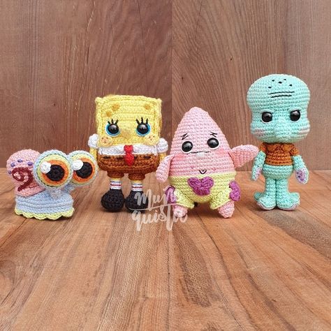 Crochet Squidward, Spongebob Crochet Pattern Free, Spongebob Crochet Pattern, Spongebob Amigurumi, Becky Finding Dory, Crochet Spongebob, Spongebob Crochet, Character Amigurumi, Crochet Beard