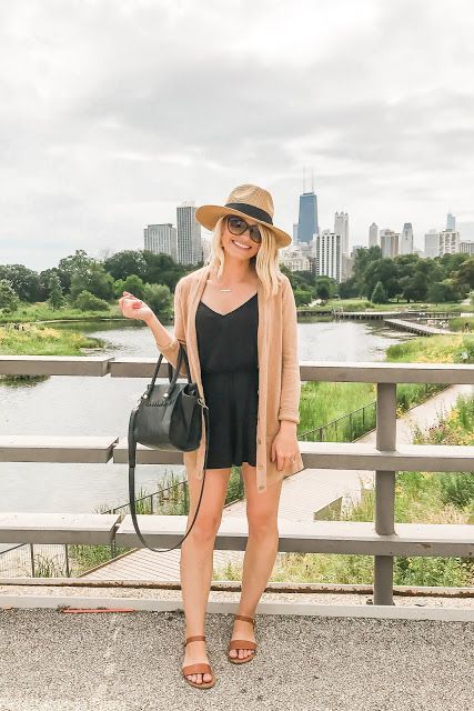 August Summer Outfits + 6 Years of Blogging | Thrifty Wife, Happy Life | Bloglovin’ | #summeroutfitideas Black Romper With Cardigan, Chicago Outfit Summer, Romper With Cardigan, Thrifty Outfits, Midwest Style, Neutral Color Outfits, Summer Outfit Ideas For Women, Summer Romper Outfit, Thrifty Fashion