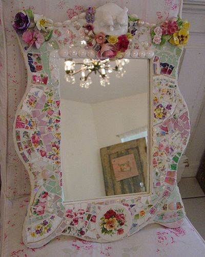 Whimsical 3~D Mosaic Mirror | Flickr - Photo Sharing! Mosiac Mirror, Mosaic Mirror Frame, French Country Living Room, Mosaic Mirror, Mosaic Ideas, Mosaic Artwork, Mirror Mosaic, Shabby Chic Pink, Cute Bedroom Decor