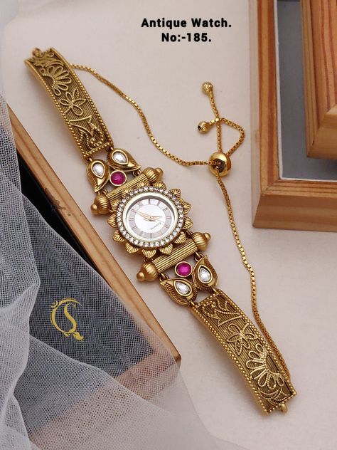 antique watch @kmd_collections#watches Ladies Gold Watch Designs, Antique Gold Watches Women, Gold Watches Women Jewellery, Gold Watches Women Indian, Gold Watch Design, Gold Neckles, Gold Bangle Watch, Watches Design, Pretty Watches