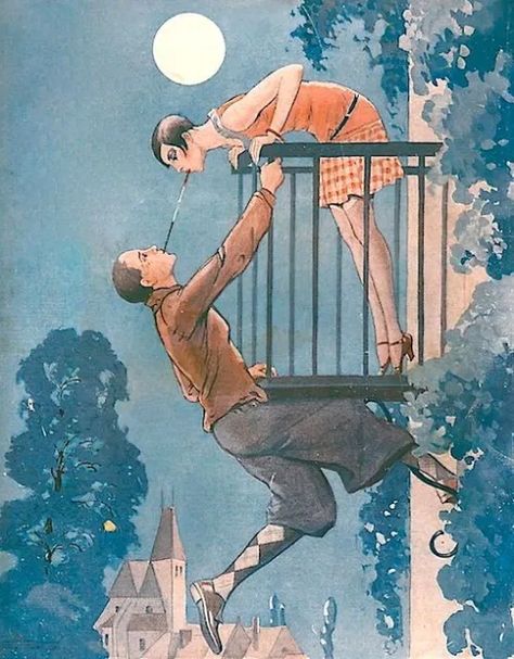 Art Deco Illustration, Deco Poster, Art Deco Posters, Tableau Art, June 16, Art And Illustration, French Art Deco, Romeo And Juliet, Vintage Illustration