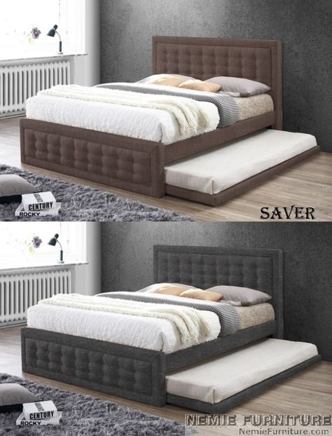 Brown Bed Frame Ideas, Pullout Bed Ideas, Bed With Pullout Bed, Pull Out Bed Ideas, Queen Size Bed Designs, Queen Bed Design, Luxury Queen Bed, Pullout Bed, Sofa Bed For Small Spaces