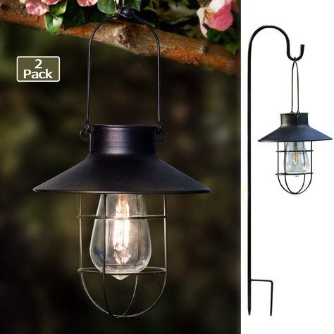 Made of iron (Black).Size: 2 Lantern(7.1 x 7.1 x 7.7 inches)/ 2 Shepherd Hook(31.5”H ). Design with a 7 lumens Edison Bulb, Which is perfect for garden, outdoor, patio, lawn. ENERGY SAVING: Powered by free solar energy and no electricity required. This solar lantern absorbs sunlight to charge. with as little as 4 to 6 hours of sun, and then provide 6 to 8 hours of light. Solar Lantern Lights, Lantern Hooks, Bulb Lights, Solar Light Crafts, Tungsten Light, Solar Hanging Lanterns, Hanging Solar Lights, Solar Powered Lanterns, Macbook Accessories