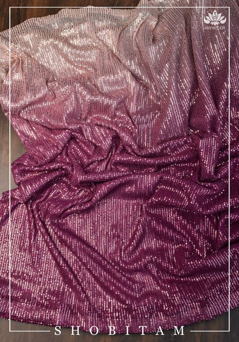 Ombre Sequin Saree, Ombre Sarees Shades, Plum Saree, Ombre Saree, Shimmer Saree, Sequin Saree, Ombre Fabric, Dress Colors, Orange Ombre