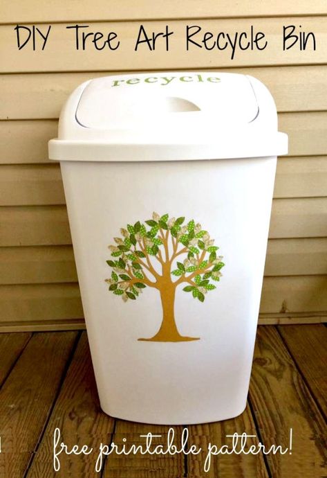 DIY Trash Cans - DIY Tree Art Recycling Bin Trash Can - Easy Do It Yourself Projects to Make Cute, Decorative Trash Cans for Bathroom, Kitchen and Bedroom - Trash Can Makeover, Hidden Kitchen Storage With Pull Out Cabinet - Lids, Liners and Painted Decor Ideas for Updating the Bin #diykitchen #diybath #trashcans #diy #diyideas #diyjoy http://diyjoy.com/diy-trash-cans Trash Can Design, Diy Trash Can, Light Up Canvas, Recycle Bin, Diy Tree, Rolling Cart, Diy Craft Tutorials, Tiny Space, Recycle Trash