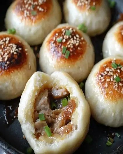 Sheng Jian Bao Recipe | Delicious Pan-Fried Pork Buns Bao Buns Pork, Sheng Jian Bao, Bao Recipe, Bao Buns, Pork Buns, Fried Pork, Party Foods, Buns, Party Food