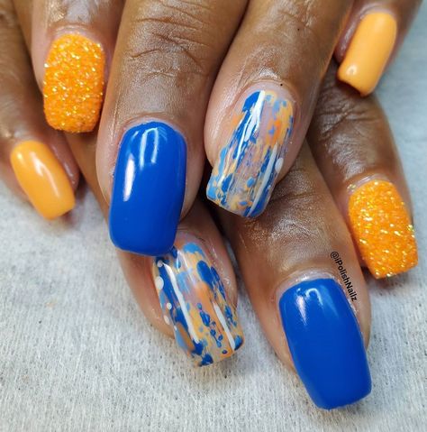 August Nails 2022, Orange And Blue Nails, Patriotic Nails Design, Feet Nail Design, Orange Nail, August Nails, Pretty Nail Colors, Finger Nail Art, Cute Toe Nails