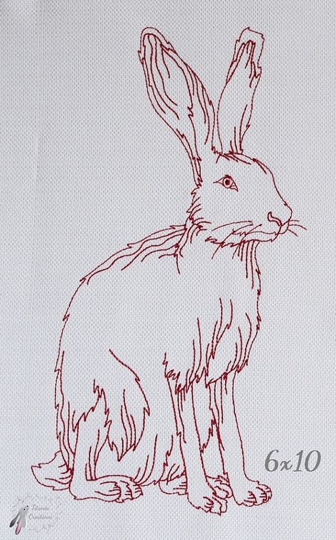 Line Work Sitting Hare Machine Embroidery Design Pattern Three Hare Illustration, Running Hare, Embroidery Design Pattern, Red And White Quilts, Embroidery Template, Free Motion Embroidery, Rabbit Art, Bunny Art, Line Work