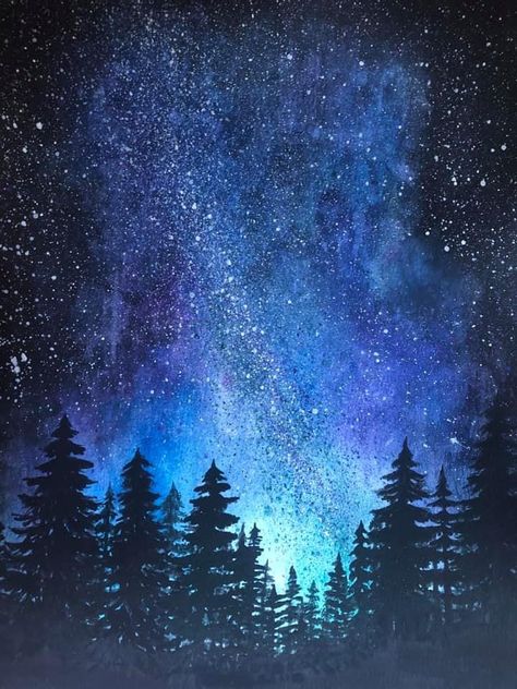 Galaxy Art Painting, Postcard Design Inspiration, Watercolor Night Sky, Sky Art Painting, Landscape Painting Tutorial, Night Sky Painting, Amoled Wallpapers, Big Wall Art, Chalk Drawings