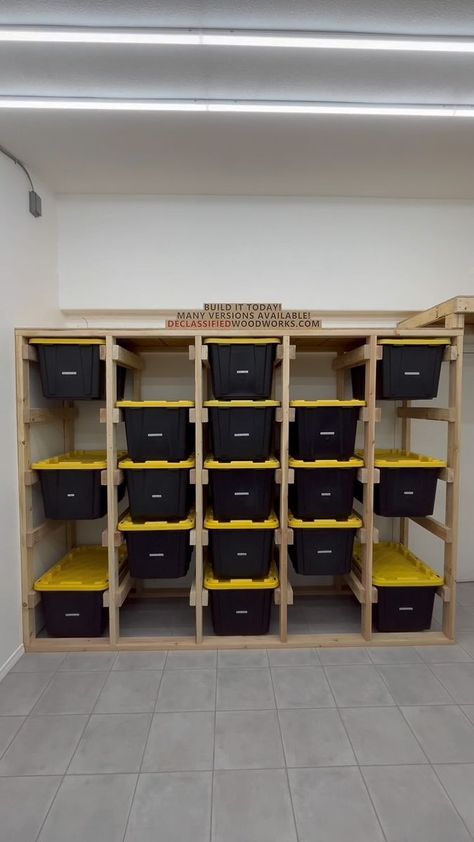 We’re getting organized and you can too with this easy to build and easier to access tote storage rack! Get our proven DIY Plans today! DeclassifiedWoodworks.com #organization #organized #storage #storagesolutions #storageideas #diy #diyprojects #diyideas #diyplans #asmr #totes #container | Declassified Woodworks | Daryl Hall & John Oates · You Make My Dreams (Come True) Tote Shelf Storage, Barn Organization, Shop Hacks, Garage Inspiration, Organizing Things, Garage Storage Inspiration, Basement Organization, Garage Organization Tips, Diy Storage Shelves