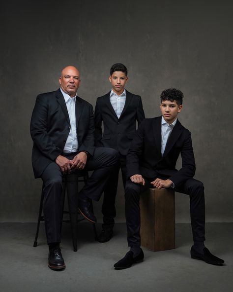 Suit Family Photoshoot, 3 Men Photoshoot Poses, 3 Generation Pictures Ideas Men, Father And Son Photoshoot Studio, Father And Son Portraits, Father Sons Photoshoot, Father Son Photos Older, Father And Son Photoshoot Ideas, Father Daughter Poses Older