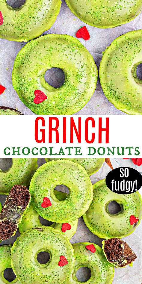 Baked Christmas Donut Ideas, Christmas Donuts Baked, Grinch Donuts Ideas, Christmas Donuts Aesthetic, Xmas Donuts Ideas, Christmas Baked Donut Recipes, Holiday Donut Ideas, Christmas Donut Decorating Ideas, Elf Donut Ideas