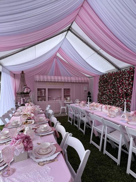 Party Tent Decorations, Pink Party Foods, Sweet 15 Party Ideas, Party Tents, Tent Party, Purple Wedding Theme, Tent Decorations, Party Catering, Sweet 15