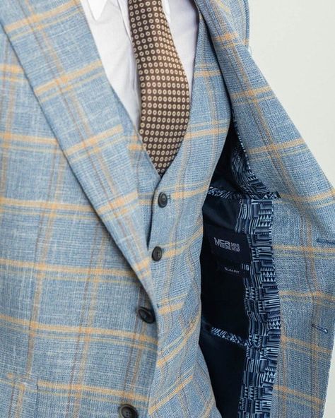 Step up your fashion game with Blue Checkered 3 Piece Suit. Perfect for Weddings, business meetings or any formal occasion, this suit ensures you look sharp and stylish. #hollomen #suits #shopnow #menstyle Checkered Suit, Vest And Pants, Blue Suit Wedding, Suits Clothing, Suit Material, Plaid Suit, Shirt Tie, Blue Checkered, Custom Suit