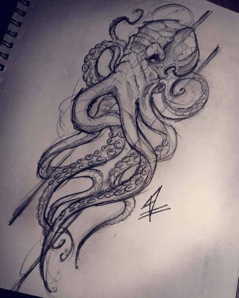 Hand drawn Octopus Kraken Sketch, Drawn Octopus, Octopus Tattoo Sleeve, Kraken Tattoo, Bodysuit Tattoos, Octopus Drawing, Octopus Tattoo Design, Octopus Tattoos, Muster Tattoos