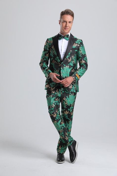 If you are not 100% satisfied with the quality, fit, or fabric of your suit you can return it for a full refund! The quality can be proven by your tailor! Green And Gold Tuxedo, Paisley Tuxedo, Gold Tuxedo, Black And Red Suit, Olive Green Suit, Homecoming Suits, Grey Overcoat, Charcoal Gray Suit, Prom Tuxedo