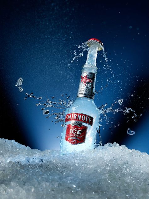 Drinks & Liquids Photographer in London | Warren Ryley Photography Smirnoff Ice Aesthetic, Liquid Photography, Alcohol Design, Bottle Photography, Ice Party, Ice Photography, Vodka Wine, Heineken Beer, Smirnoff Ice