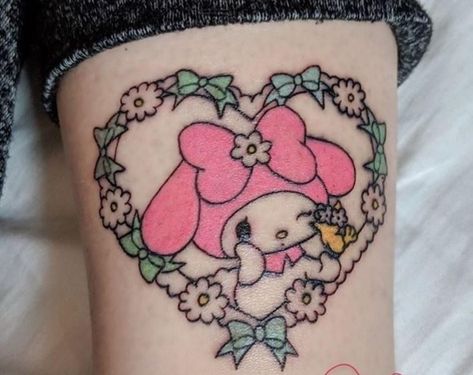 My Melody Tattoo, Melody Tattoo, Sanrio Tattoos, Kawaii Tattoos, Print Hello Kitty, Kitty Tattoos, Korean Tattoos, Hello Kitty Tattoos, Cute Tats