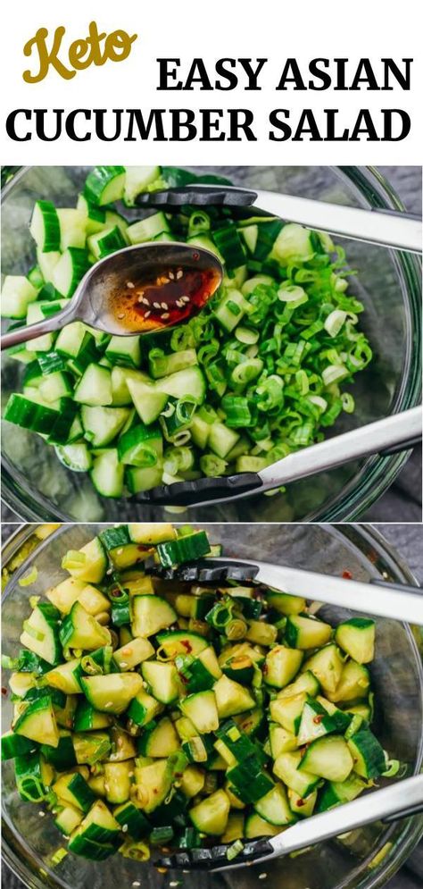 Quick Vegetarian Recipes, Salad Cucumber, Asian Cucumber Salad, Quick Vegetarian Meals, Dinner Side, Dinner Salad, Easy Asian, Asian Salad, Best Salad Recipes