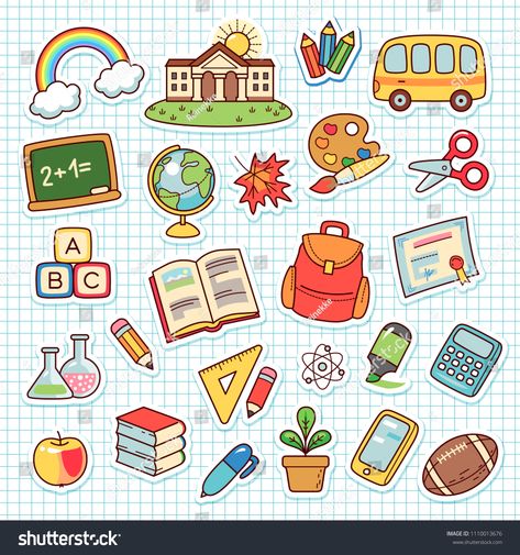 Set of cartoon objects for elementary school. Collection cute stickers on checkered background\n #Ad , #PAID, #elementary#school#objects#Set Cartoon Objects, Checkered Background, Hand Doodles, School Illustration, Homemade Stickers, School Images, School Cartoon, Stickers Design, School Clipart