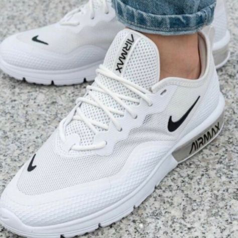 Nike Women's Air Max Sequent 4.5 White Black Shoes Bq8824-100 Sizes 10 - 11 M New With Box. Other Sizes Colors And Styles Available. Follow Us! We List Lots Of New Shoes And Athletic Wear Daily! Outfits With Tennis Shoes, White Black Shoes, Nike Shoes Women Fashion, Tennis Shoes Outfit, White Nike Shoes, Womens Tennis Shoes, Cute Nike Shoes, Cute Sneakers, Womens Summer Shoes