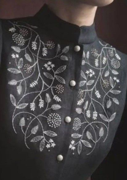 Kurta Neck Hand Embroidery Designs, Embroided Suit Designs, Kurta Embroidery Design, Neck Embroidery Designs For Kurtis, Neckline Embroidery Designs, Garment Embroidery Design, Embroidery On Kurtis, Kurti Embroidery Design, Kurta Neck Design