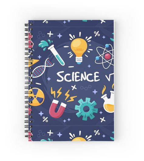 Spiral notebooks with high-quality edge-to-edge print on front. 120 pages in your choice of ruled or graph lines. This science colorful background makes a Perfect Gift for your friends and family who love art and colors! All your friends and family especially kids will love this design. Diy Notebook Cover For School, Science Notebook Cover, Boarders Designs For Projects, Book Cover Page Design, Diy Notebook Cover, Project Cover Page, Diy Phone Case Design, Science Decor, School Book Covers