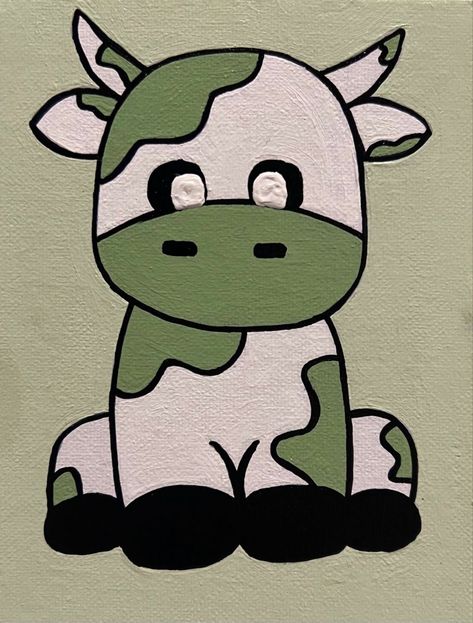 Mint Green Cow 5x7 Animal Painting Acrylic Wall Art - Etsy -  #5x7 #Acrylic #animal #Art #Cow #Etsy #Green #Mint #Painting #Wall Simple Canvas Drawings, Frog Painting Acrylic Easy, Animal Paintings Acrylic, Cute Easy Paintings, Art Angel, Simple Canvas Paintings, Cute Canvas Paintings, Easy Canvas Art, Sleepover Activities