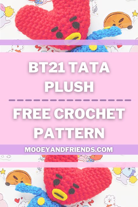 Crochet Bt21 Pattern, Tata Bt21 Crochet Free Pattern, Koya Bt21 Crochet Pattern, Crochet Chimmy Bt21, Bt21 Crochet Bag, Red Yarn, Crochet Amigurumi Free Patterns, Crochet Amigurumi Free, Amigurumi Free Pattern