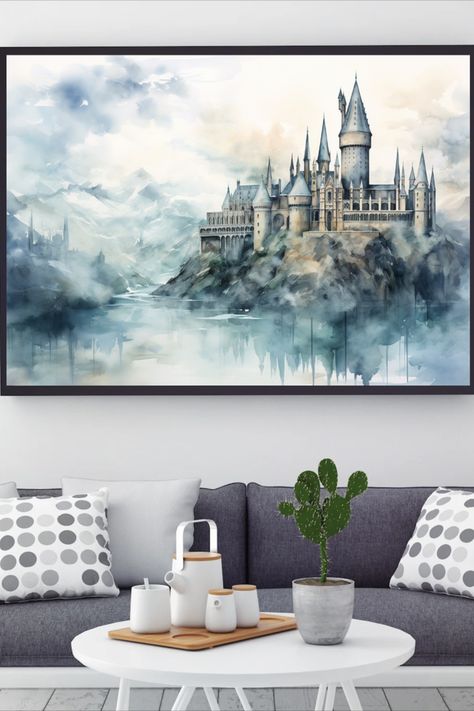 Hog Warts Castle, Hogwarts Castle Drawing, Hogwarts Painting, Watercolor Hogwarts, Harry Potter Watercolor, Castle Wall Art, Harry Potter Castle, Harry Potter School, Harry Potter Hogwarts Castle