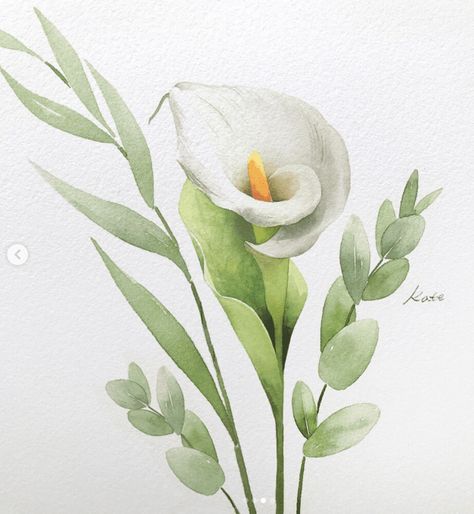 cala Lilly Draw Flowers Watercolor, Watercolor Step By Step, Easy Flower Drawings, Flower Step By Step, Beautiful Flower Drawings, Flower Drawing Tutorials, Watercolor Flowers Tutorial, Flower Art Drawing, Flower Sketches