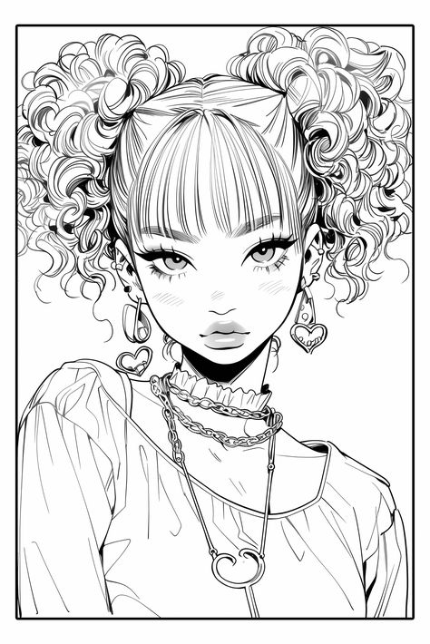 Character Outline Drawing, Y2k Coloring Pages People, Coloring Pages People, Girl Coloring Pages, Baddie Coloring Pages, Manga Coloring Book, People Coloring Pages, Makeup Drawing, Pencil Drawings For Beginners