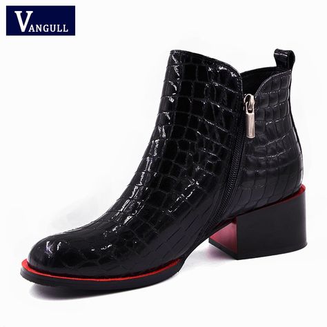 Cheap Ankle Boots, Buy Quality Shoes Directly from China Suppliers:Vangull Women Boots 2018 New Fashion Shoes Woman Genuine Leather black Ankle Boots Winter Warm Wool Snow Square heel Boots Enjoy ✓Free Shipping Worldwide! ✓Limited Time Sale ✓Easy Return. Square Heel Boots, Fashion Shoes Woman, Ankle Boots Winter, Cheap Ankle Boots, Winter Shoes For Women, Winter Ankle Boots, Black Heel Boots, Boots Winter, Genuine Leather Shoes