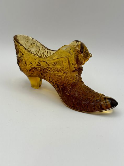 Fenton Glass Shoes, Glass Shoe, Glass Shoes, Fenton Glass, Amber Glass, Glass Collection, A Cat, 6 Inches, Amber